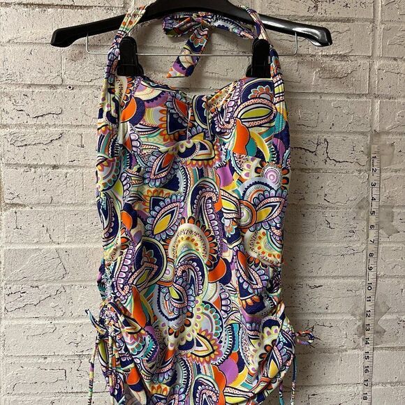 Croft & Barrow Halter Tankini Top Floral Cinch 14 Plus Size Curvy - Picture 1 of 9